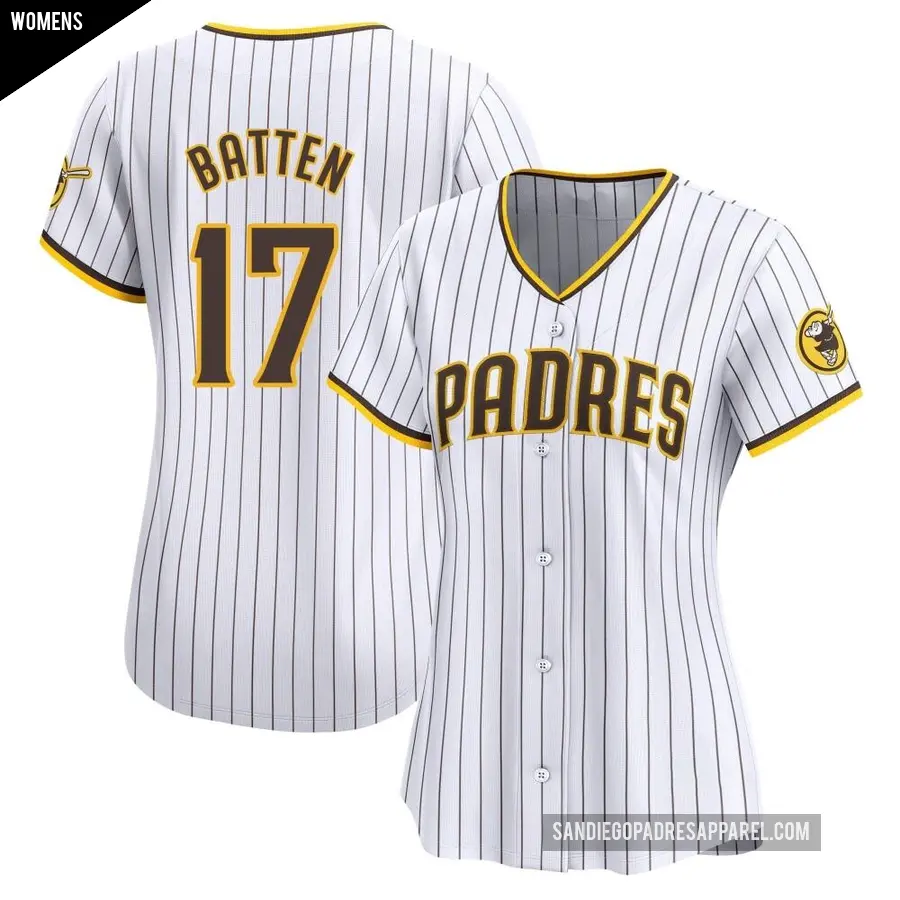 Women's San Diego Padres ＃17 Matthew Batten Limited White Home Jersey