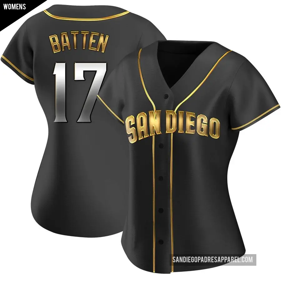 Women's San Diego Padres ＃17 Matthew Batten Replica Gold Black en Alternate Jersey