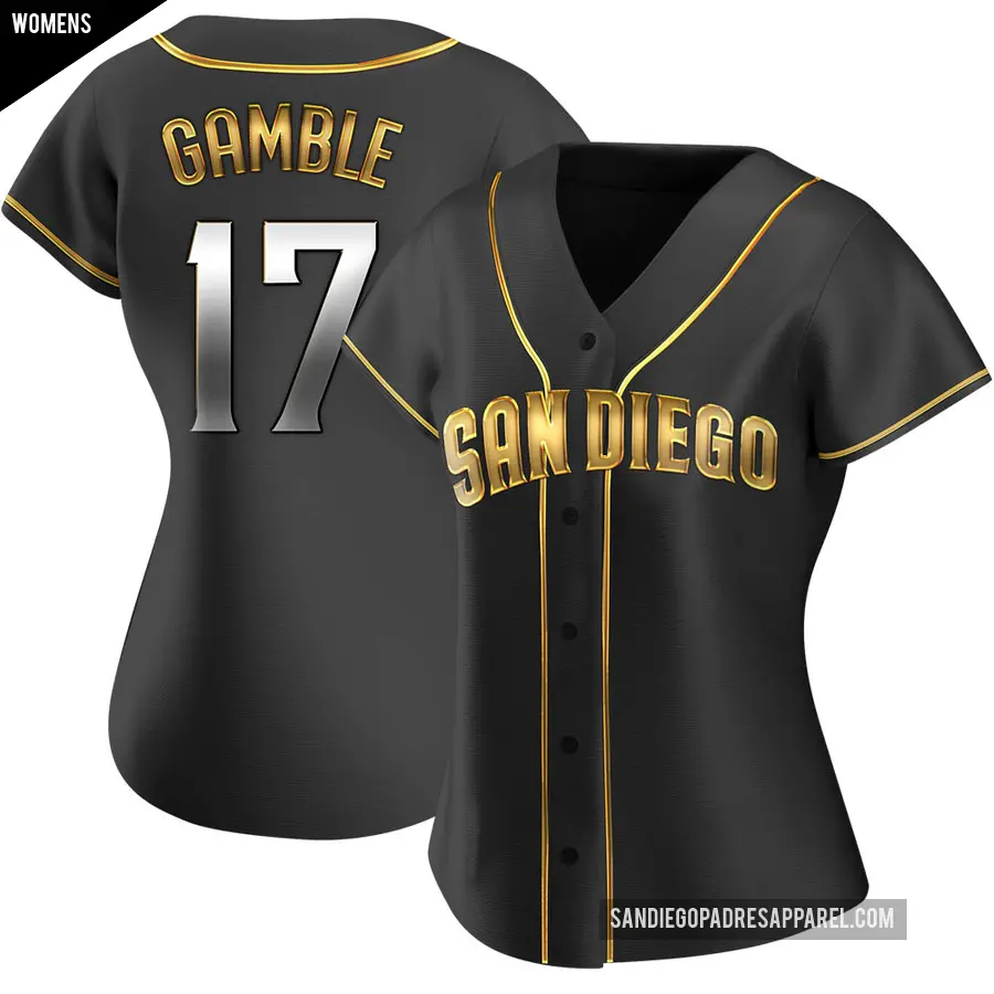 Women's San Diego Padres ＃17 Oscar Gamble Replica Gold Black en Alternate Jersey