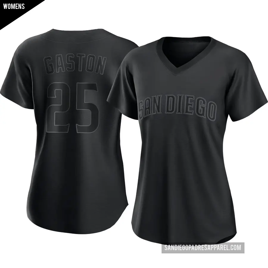 Women's San Diego Padres ＃25 Cito Gaston Authentic Black Pitch Fashion Jersey