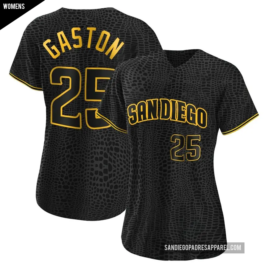 Women's San Diego Padres ＃25 Cito Gaston Authentic Black Snake Skin City Jersey