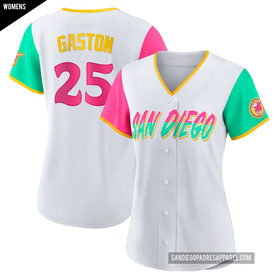 Women's San Diego Padres ＃25 Cito Gaston Authentic White 2022 City Connect Jersey