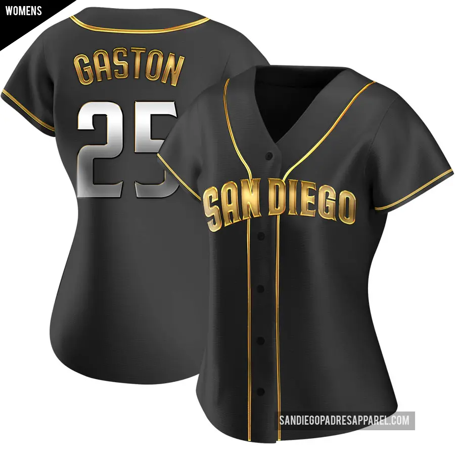 Women's San Diego Padres ＃25 Cito Gaston Replica Gold Black en Alternate Jersey