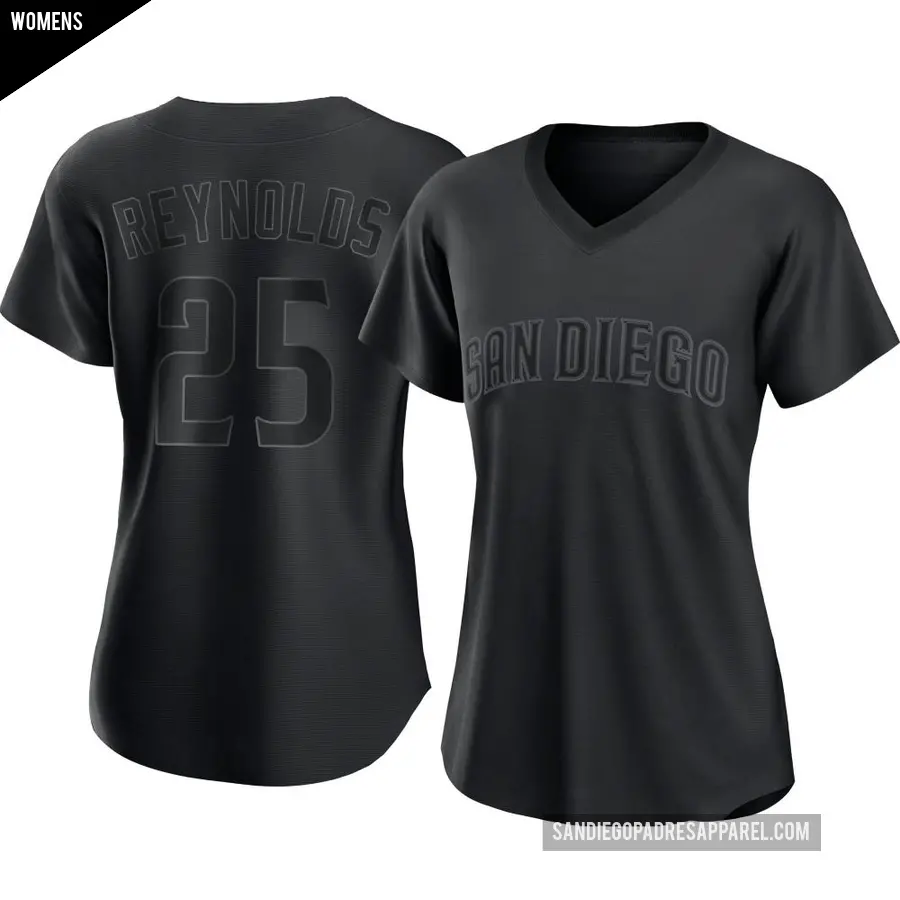 Women's San Diego Padres ＃25 Sean Reynolds Authentic Black Pitch Fashion Jersey