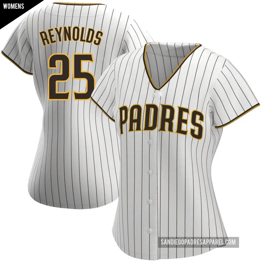 Women's San Diego Padres ＃25 Sean Reynolds Authentic White /Brown Home Jersey