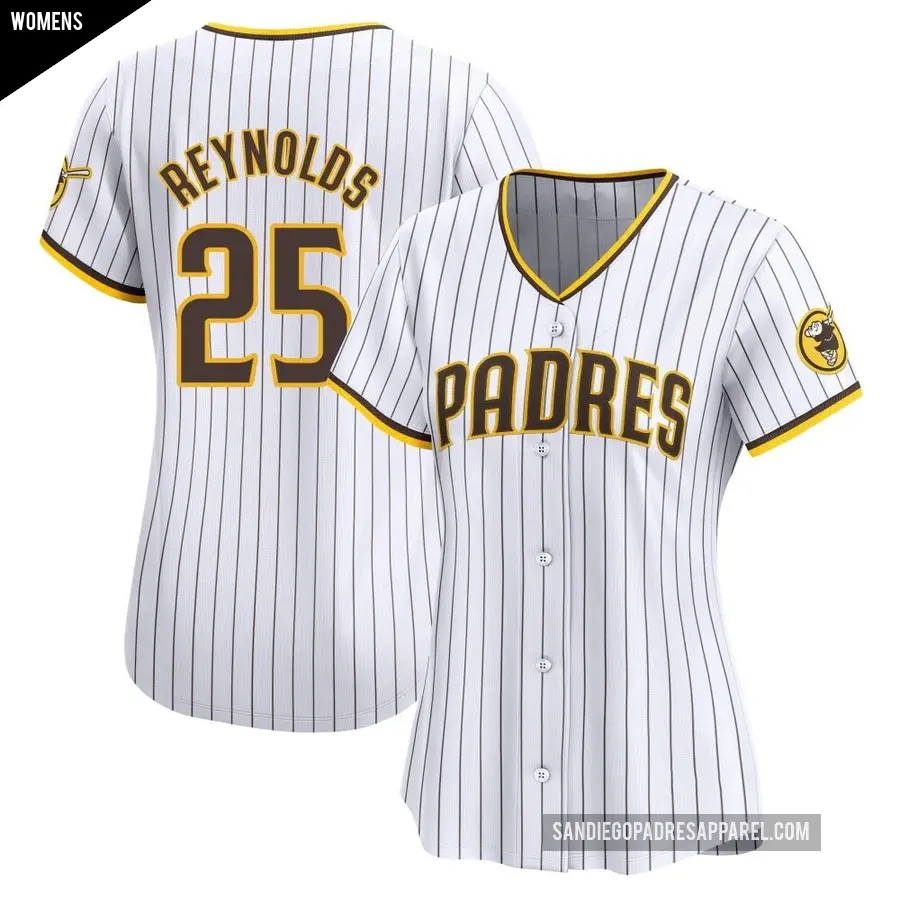 Women's San Diego Padres ＃25 Sean Reynolds Limited White Home Jersey