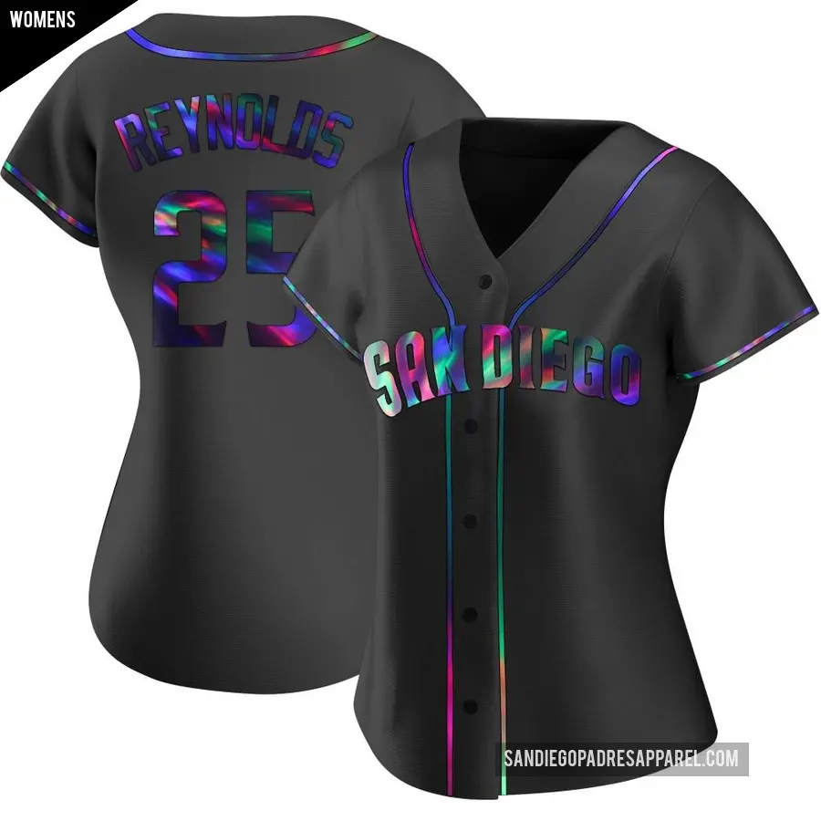 Women's San Diego Padres ＃25 Sean Reynolds Replica Black Holographic Alternate Jersey