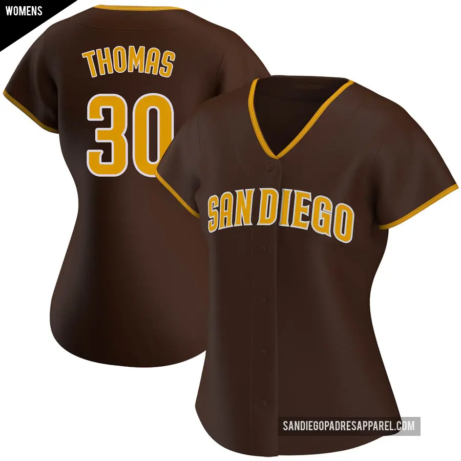 Women's San Diego Padres ＃30 Derrel Thomas Authentic Brown Road Jersey