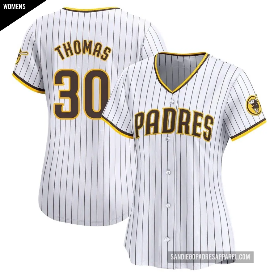 Women's San Diego Padres ＃30 Derrel Thomas Limited White Home Jersey