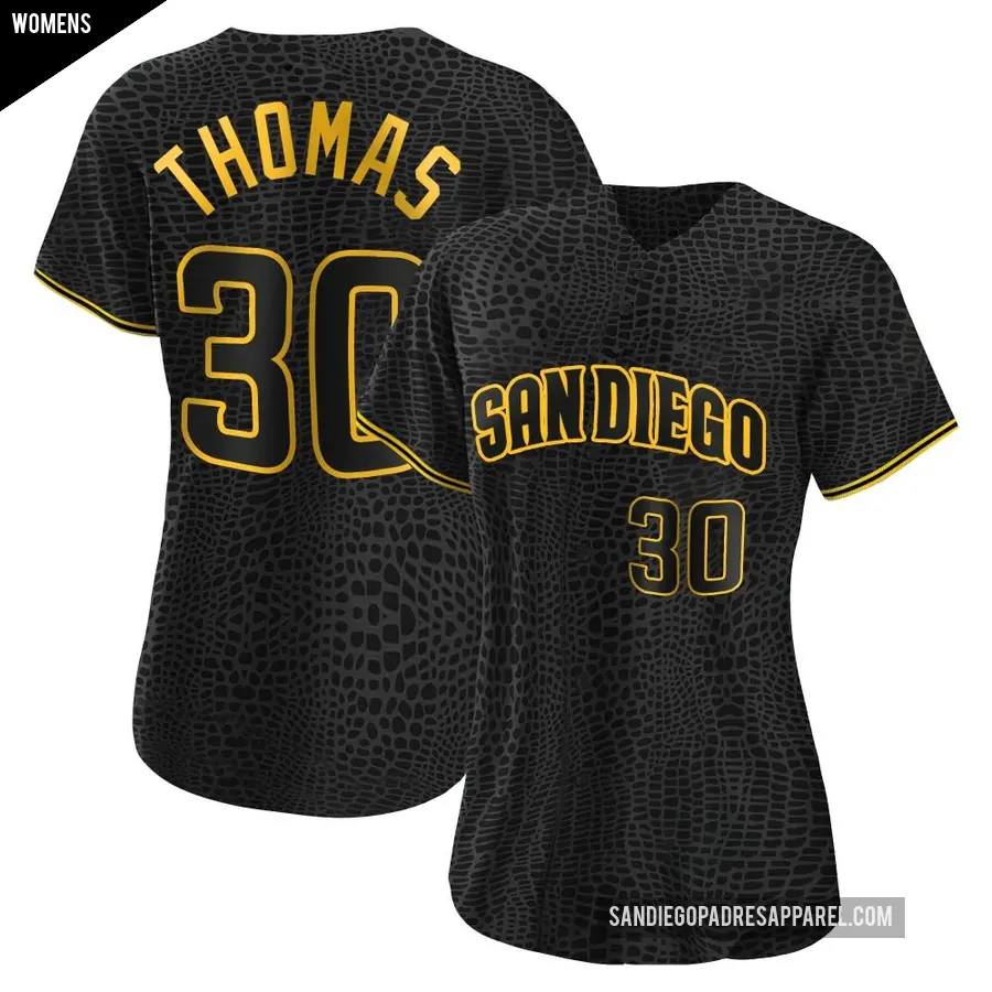 Women's San Diego Padres ＃30 Derrel Thomas Replica Black Snake Skin City Jersey