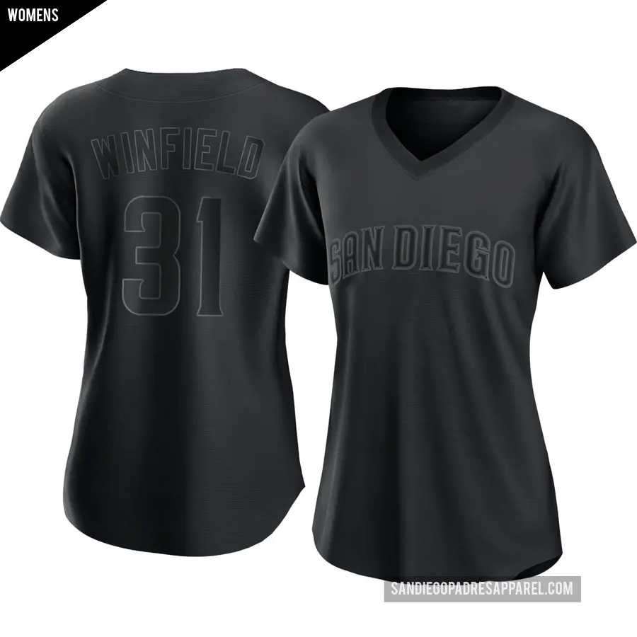 Women's San Diego Padres ＃31 Dave Winfield Authentic Black Pitch Fashion Jersey