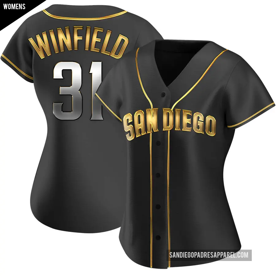 Women's San Diego Padres ＃31 Dave Winfield Replica Gold Black en Alternate Jersey