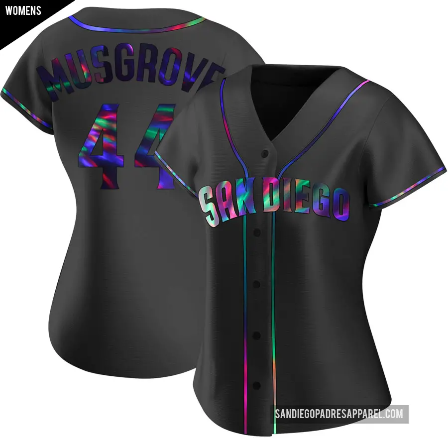 Women's San Diego Padres ＃44 Joe Musgrove Replica Black Holographic Alternate Jersey