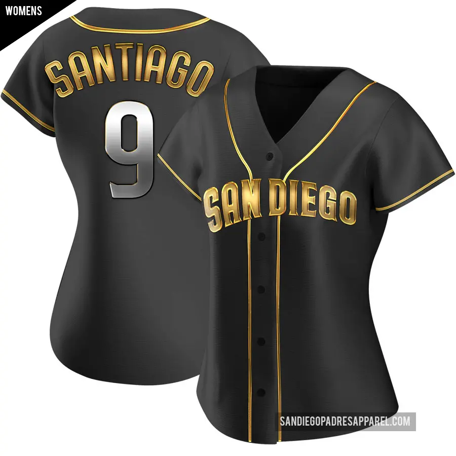 Women's San Diego Padres ＃9 Benito Santiago Replica Gold Black en Alternate Jersey