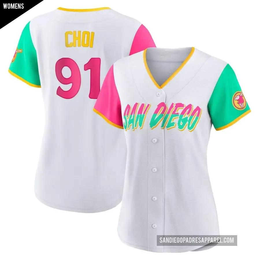 Women's San Diego Padres ＃91 Ji Man Choi Authentic White 2022 City Connect Jersey