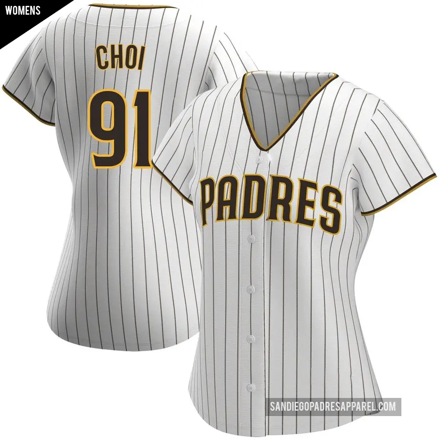 Women's San Diego Padres ＃91 Ji Man Choi Authentic White /Brown Home Jersey