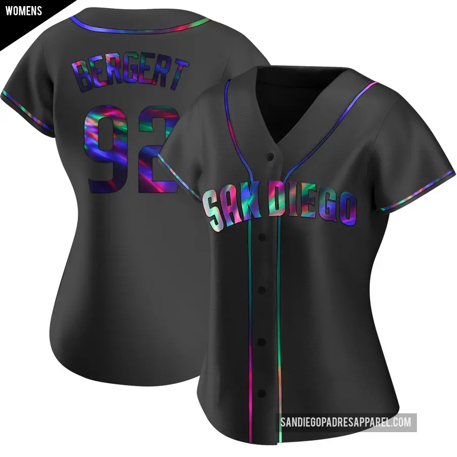 Women's San Diego Padres ＃92 Ryan Bergert Replica Black Holographic Alternate Jersey