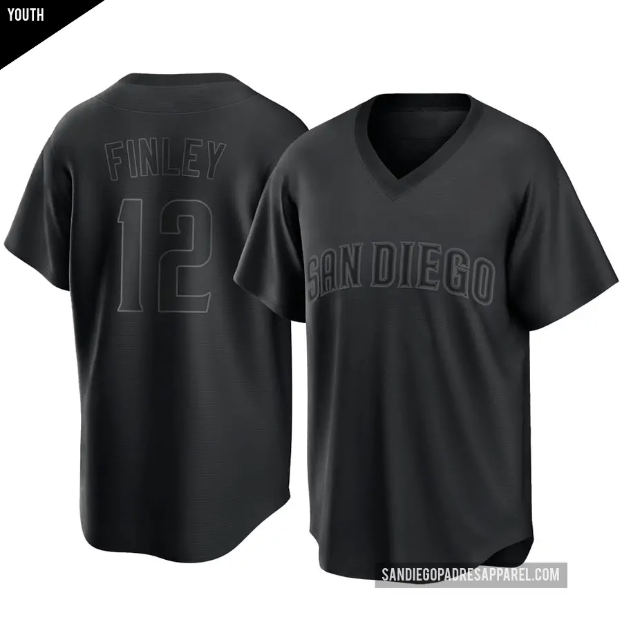 Youth San Diego Padres ＃12 Steve Finley Replica Black Pitch Fashion Jersey