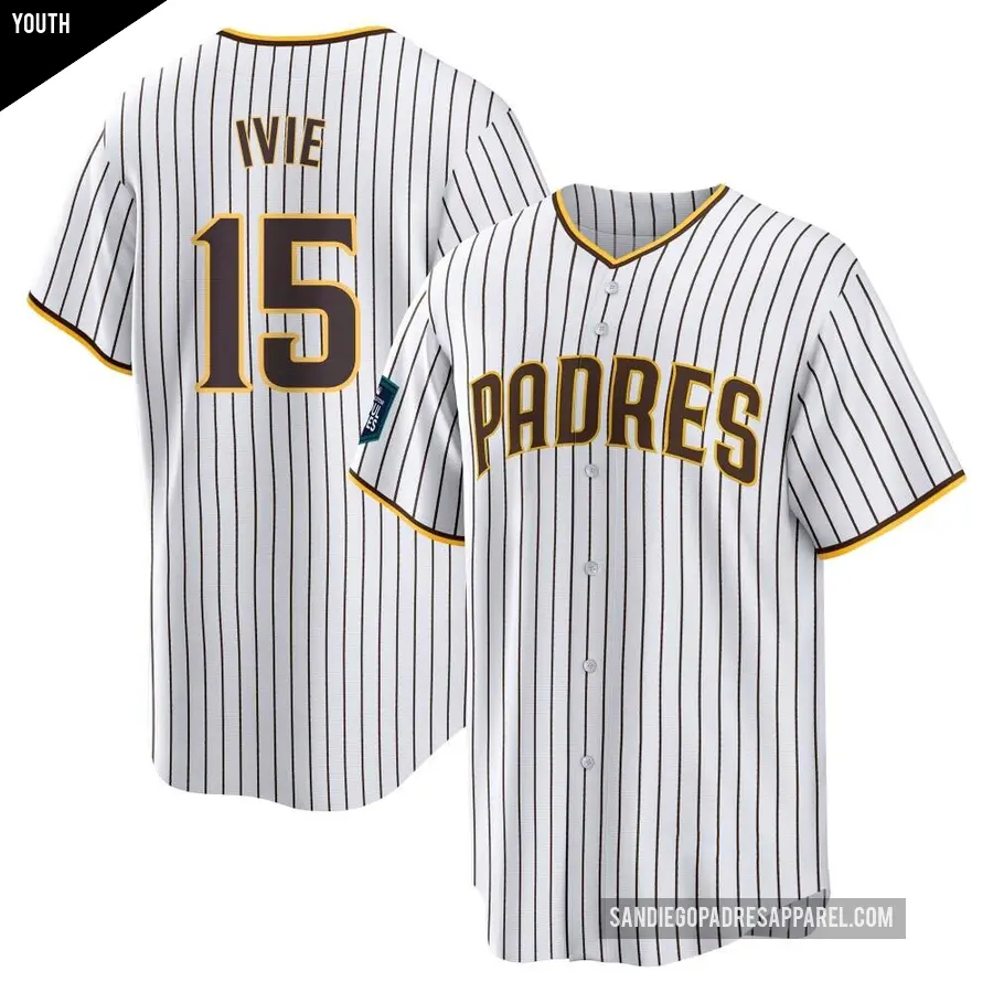 Youth San Diego Padres ＃15 Mike Ivie Replica White 2024 World Tour Seoul Series Home Jersey