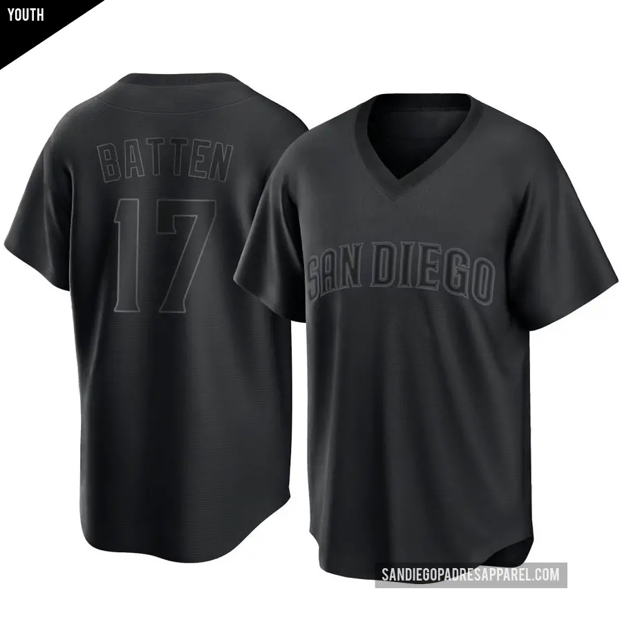 Youth San Diego Padres ＃17 Matthew Batten Replica Black Pitch Fashion Jersey