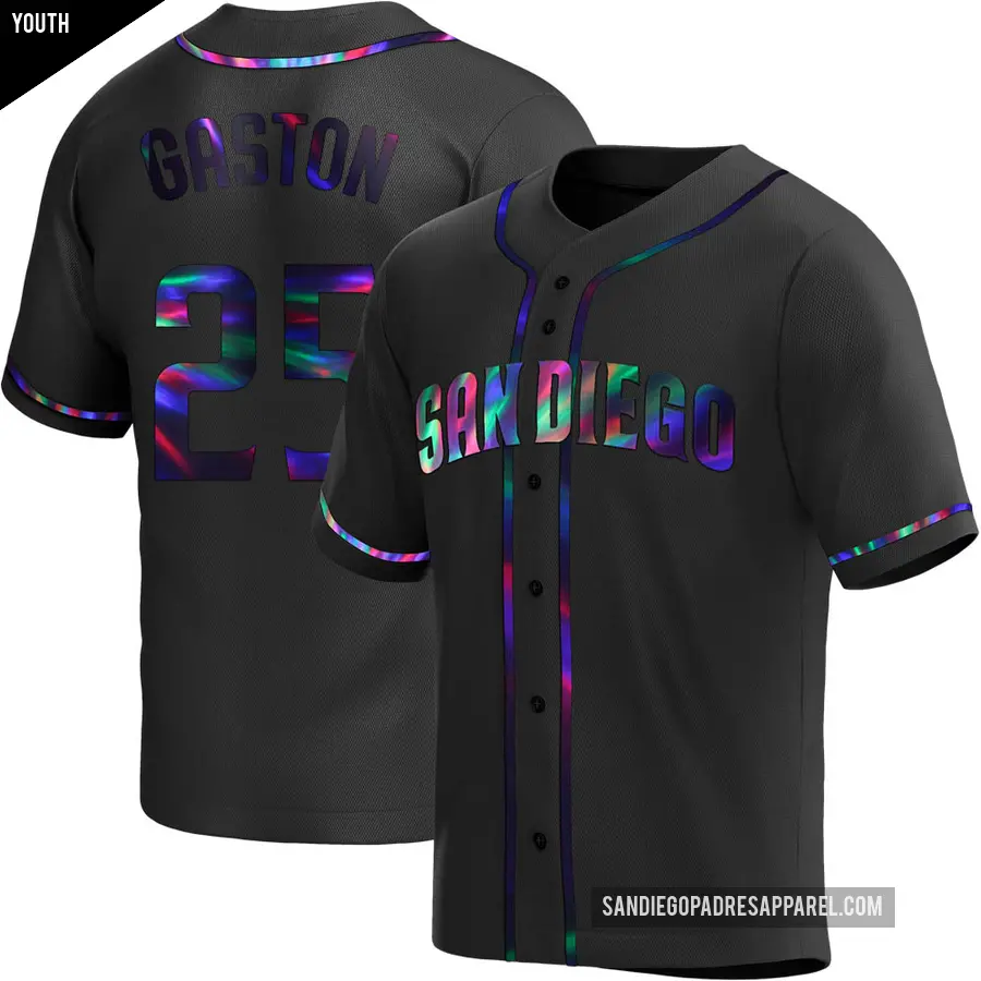 Youth San Diego Padres ＃25 Cito Gaston Replica Black Holographic Alternate Jersey