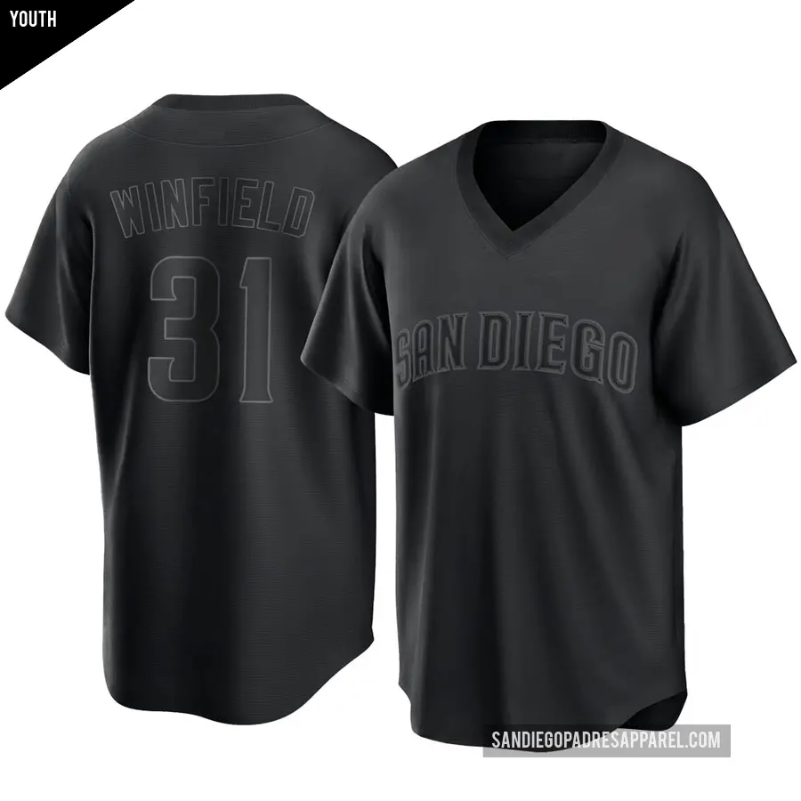 Youth San Diego Padres ＃31 Dave Winfield Replica Black Pitch Fashion Jersey