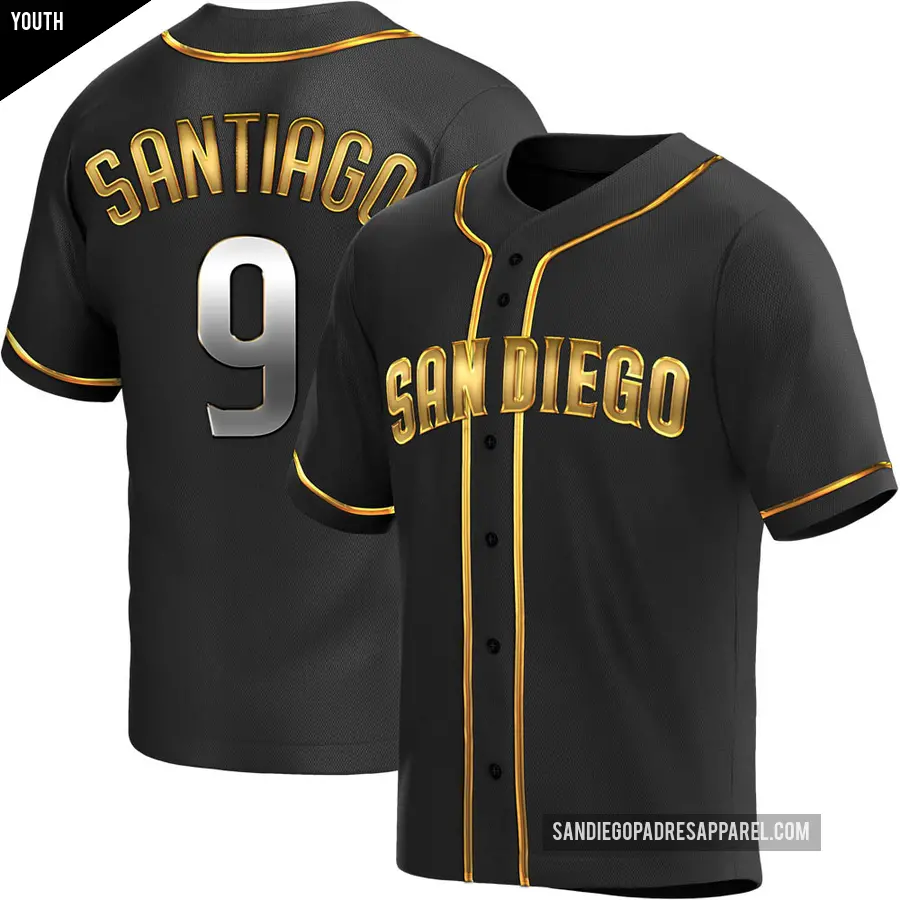 Youth San Diego Padres ＃9 Benito Santiago Replica Gold Black en Alternate Jersey