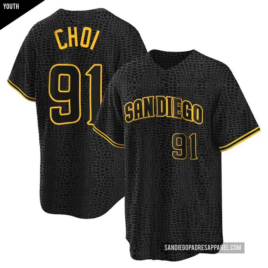 Youth San Diego Padres ＃91 Ji Man Choi Replica Black Snake Skin City Jersey