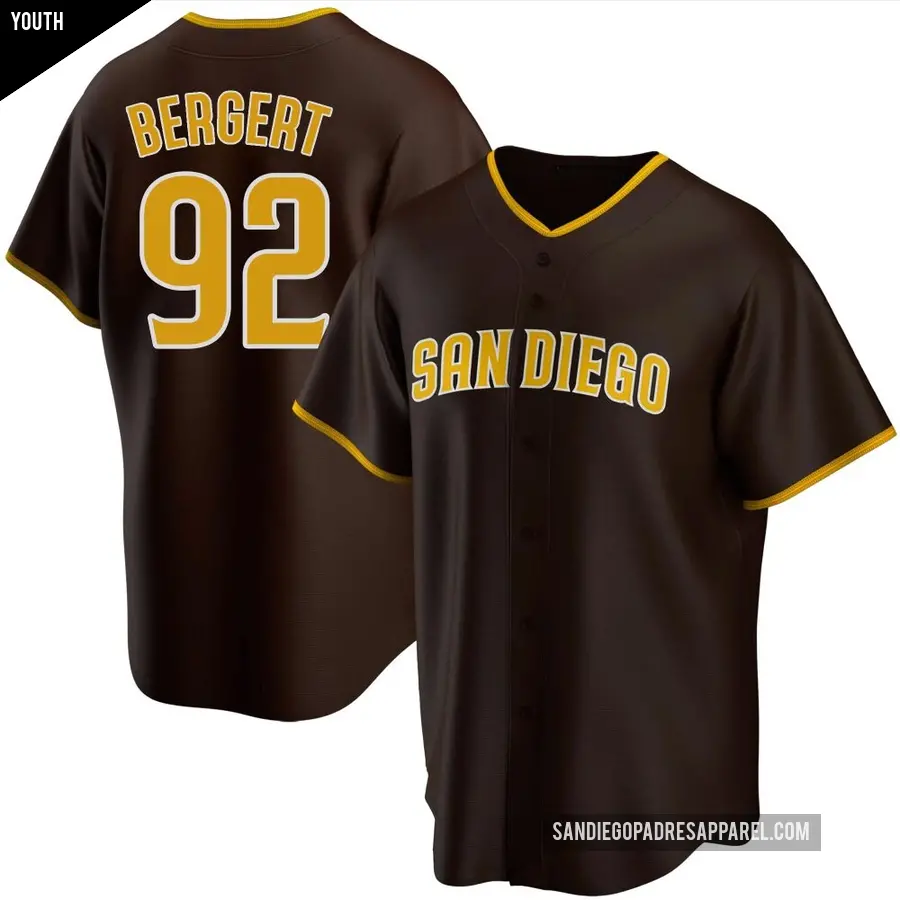 Youth San Diego Padres ＃92 Ryan Bergert Replica Brown Road Jersey