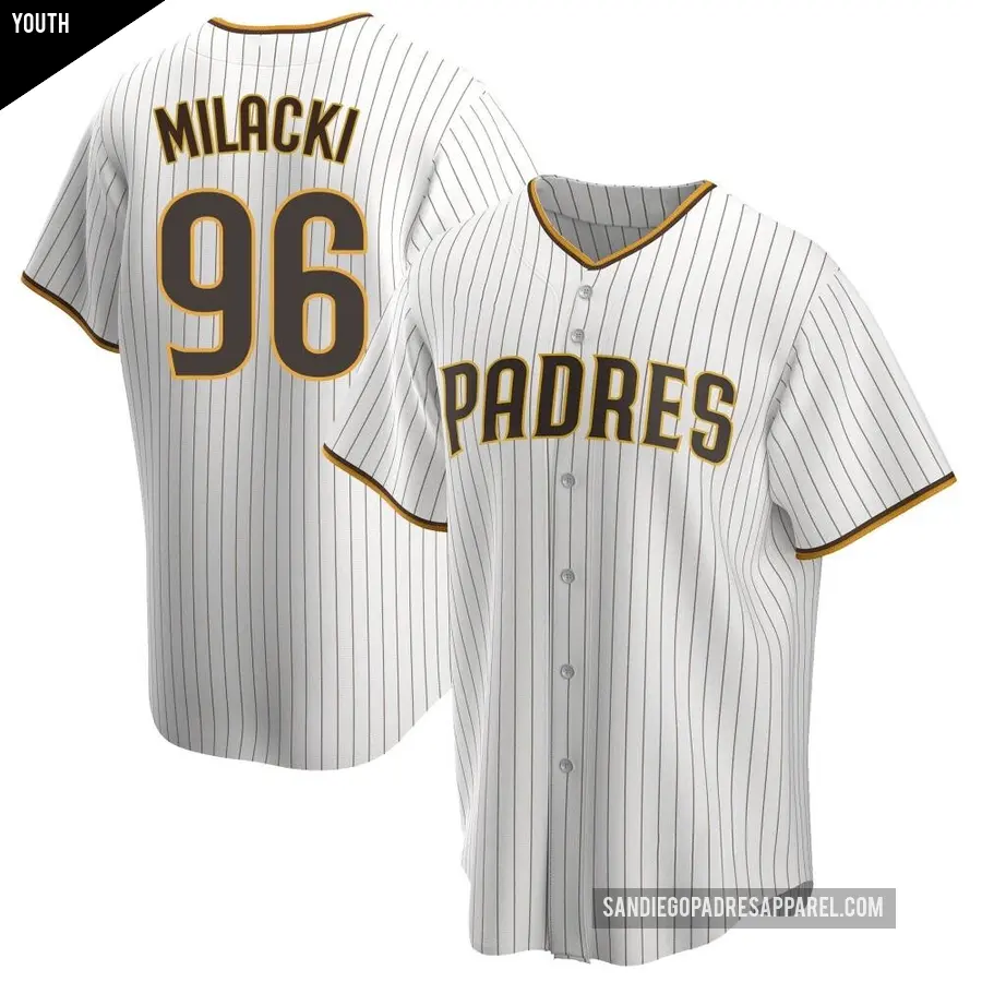 Youth San Diego Padres ＃96 Bobby Milacki Replica White /Brown Home Jersey